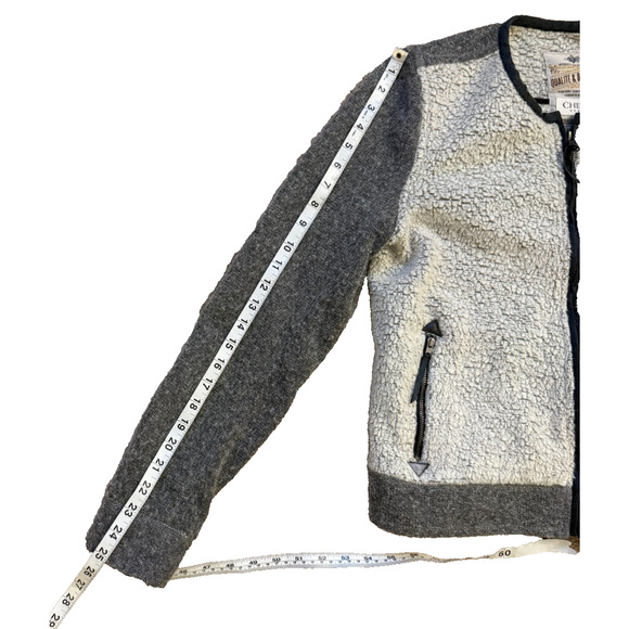 Chipie Vintage 90s Sherpa Fleece Jacket French Designer Gray Knit Bomber Mixed M - Picture 8 of 9